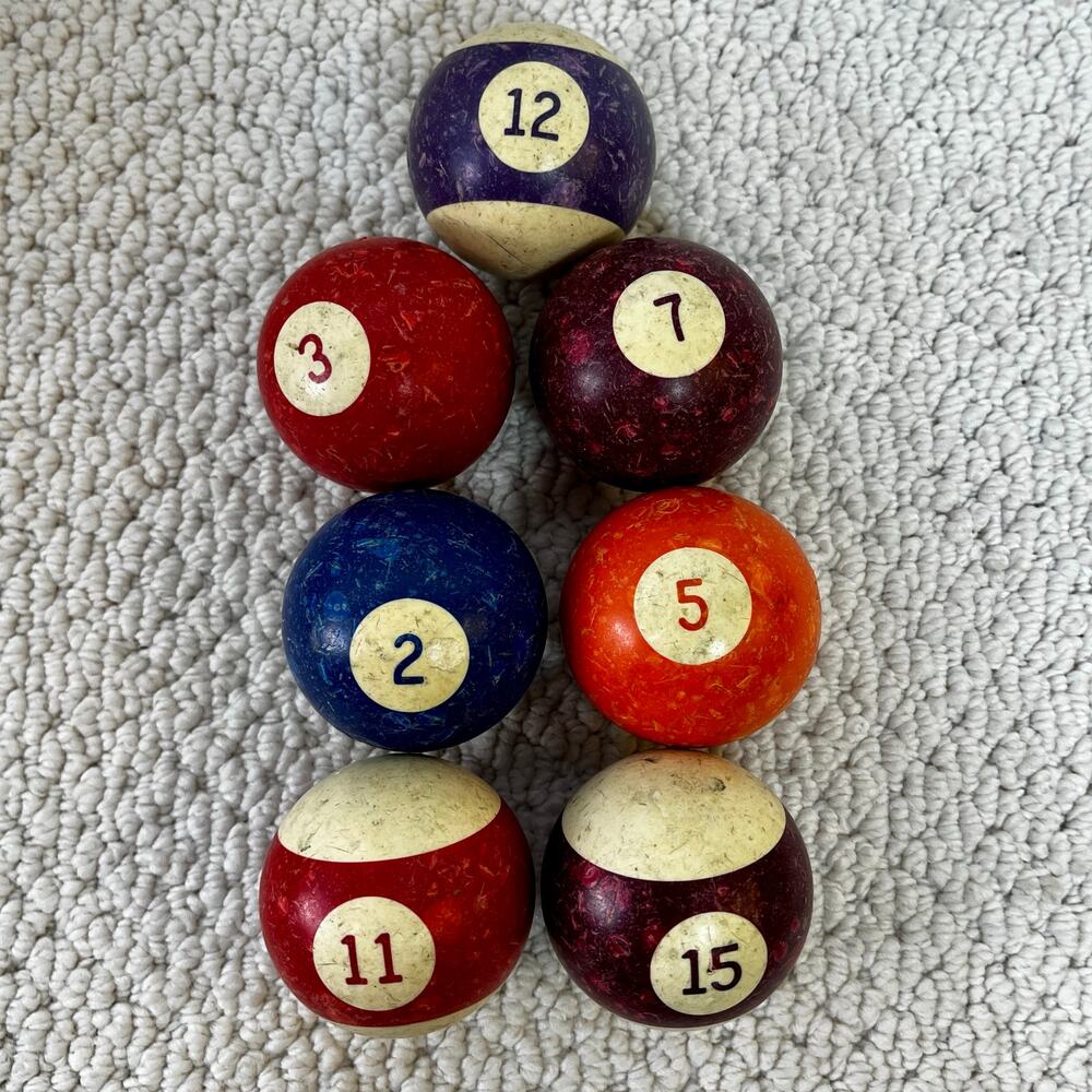 Vintage Billiard Pool Balls Lot of 7 Plastic Used Worn Crafting Stripes Solids